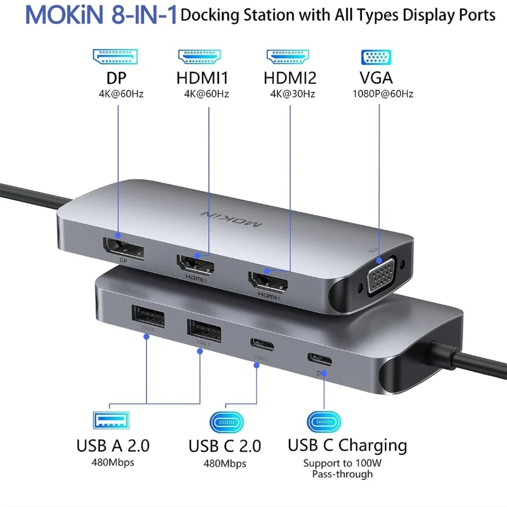 8 in 1 USB C docking station